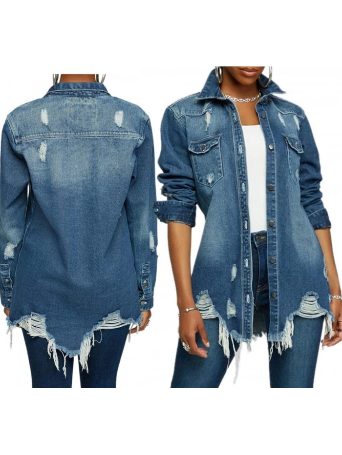 Jacket for Women Winter Long Sleeve Classic Distressed Butterfly Jean Trucker Jackets 