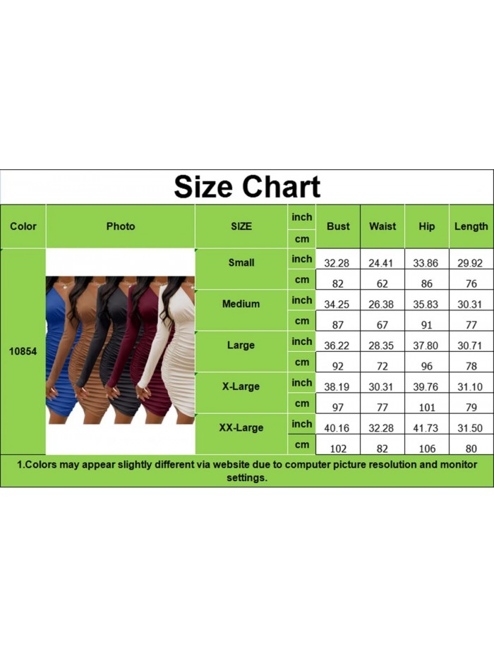 Women Long Sleeve Bodycon Ruched Short Dress Side Drawstring Solid Crew Neck Casual Autumn Mini Dresses 