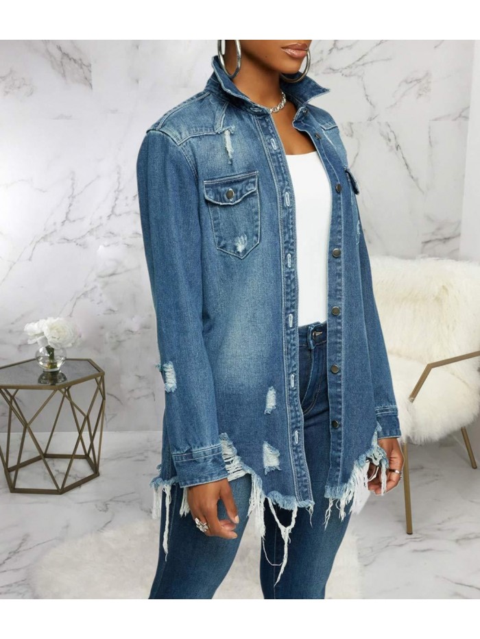 Jacket for Women Winter Long Sleeve Classic Distressed Butterfly Jean Trucker Jackets 