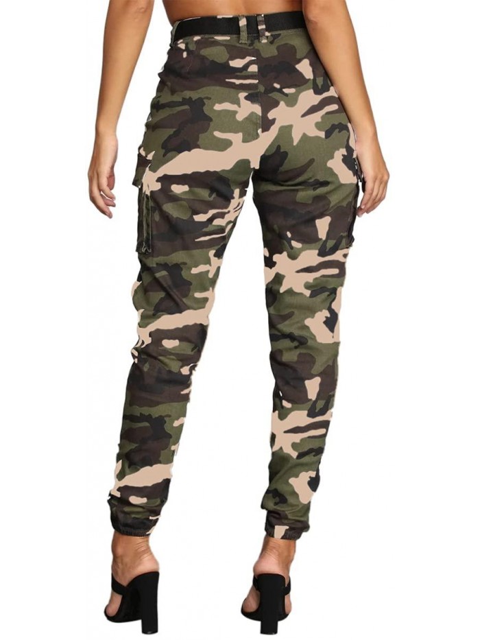 Womens Camo Cargo Pants for Women Slim Fit Camoflage Jogger Sweatpants with Pockets Outdoor Yogo Pants 