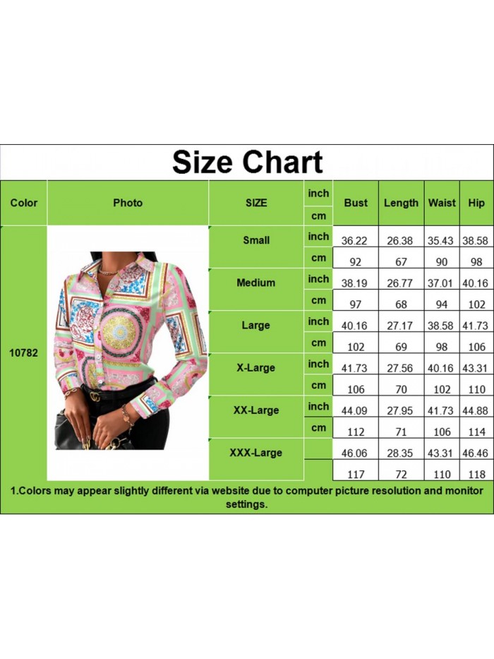 Outfits for Women Collar Blouses Button Down Shirts Colorful Long Sleeve Floral Print Tops Loose Sexy T-Shirts 