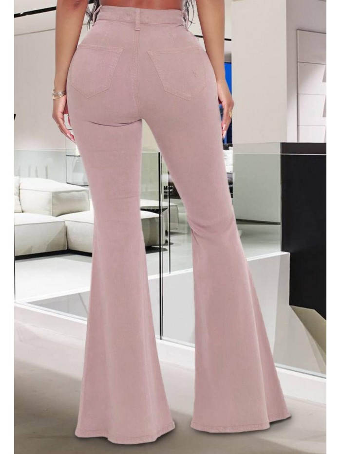 Women's Flare Jeans Mid Rise Bell Bottom Denim Pants 