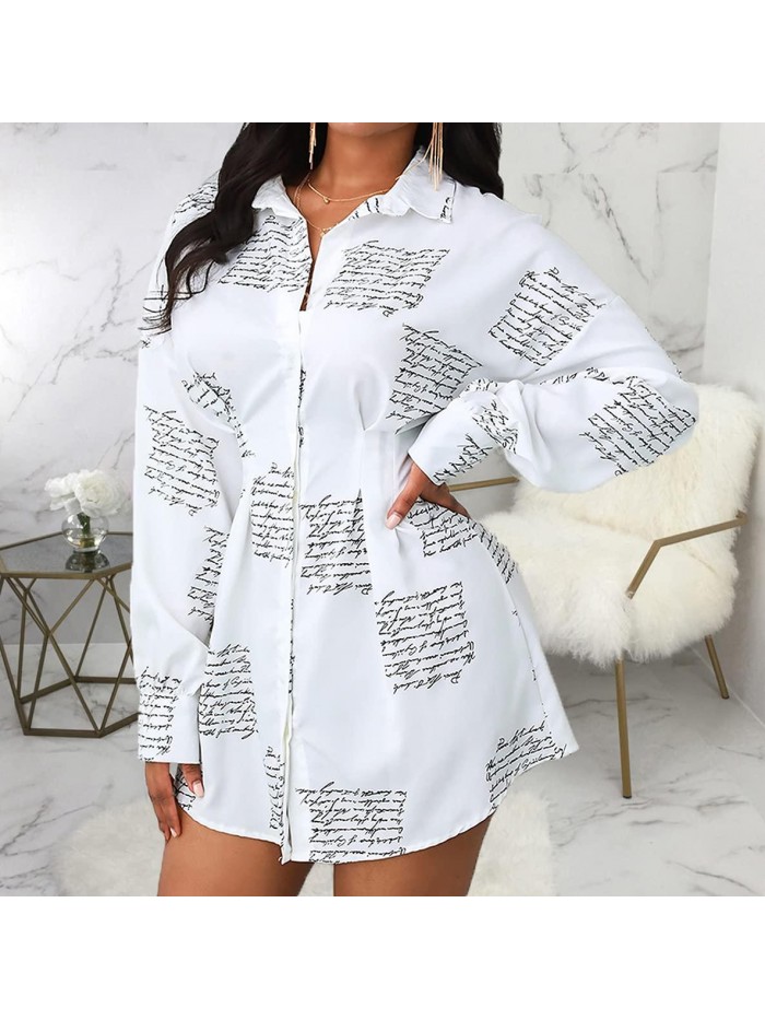 Dresses for Women Button Down Long Sleeve Tops Collar Shirts Dress Women's Sexy Floral Blouses Loose 