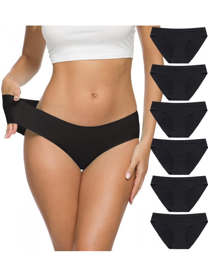 Women’s Seamless Hipster Underwear No Show Panties Soft Stretch Bikini Underwears Multi-Pack 