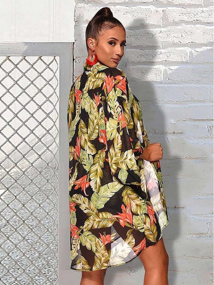 3 Piece Outfits Set Floral Kimono Cardigans Cover Up Off Shoulder Crop Cami Top Short Suits 