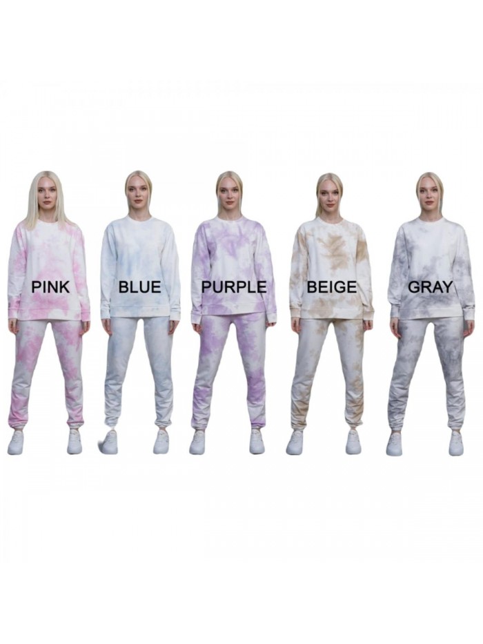 Tie Dye Lounge Sweatsuits Set, Outfit Sweatshirt for Women, Long Sleeve Crewneck Tracksuit for Female 