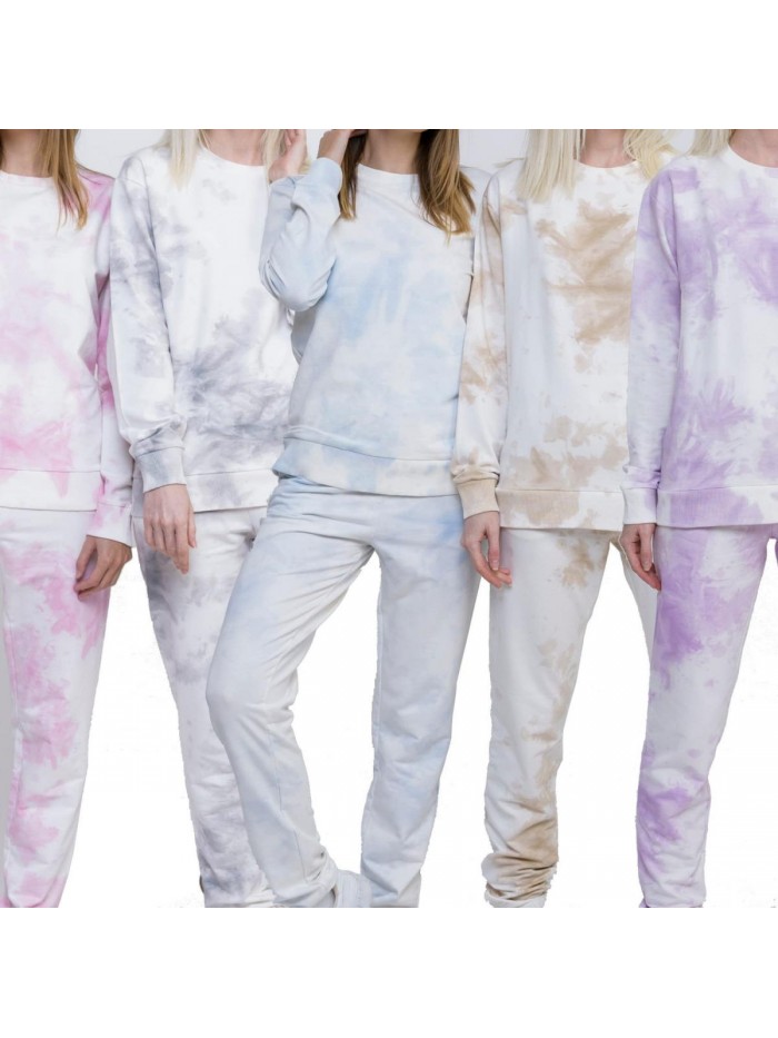 Tie Dye Lounge Sweatsuits Set, Outfit Sweatshirt for Women, Long Sleeve Crewneck Tracksuit for Female 