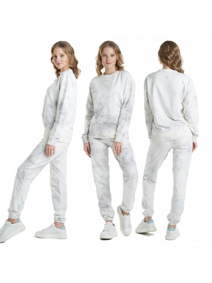 Tie Dye Lounge Sweatsuits Set, Outfit Sweatshirt for Women, Long Sleeve Crewneck Tracksuit for Female 