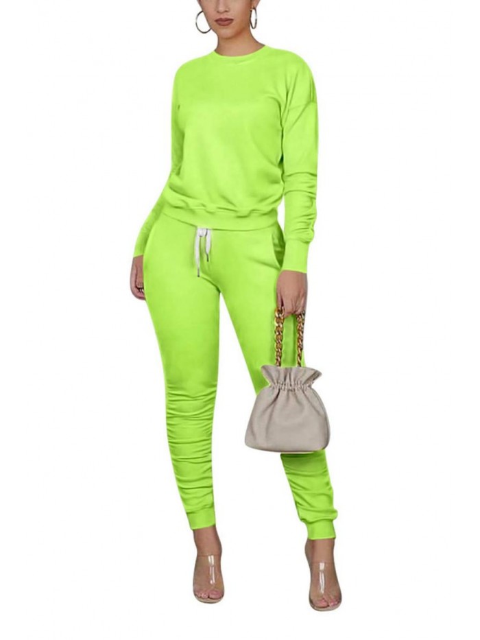 2 Piece Outfit for Women Casual Solid Color T-Shirts Ruched Bodycon Pants Jogger Jumpsuit Set Clubwear 