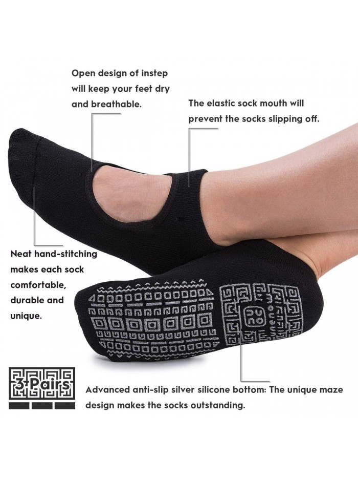 Slip Grip Yoga Socks for Women with Cushion for Pilates, Barre, Home 