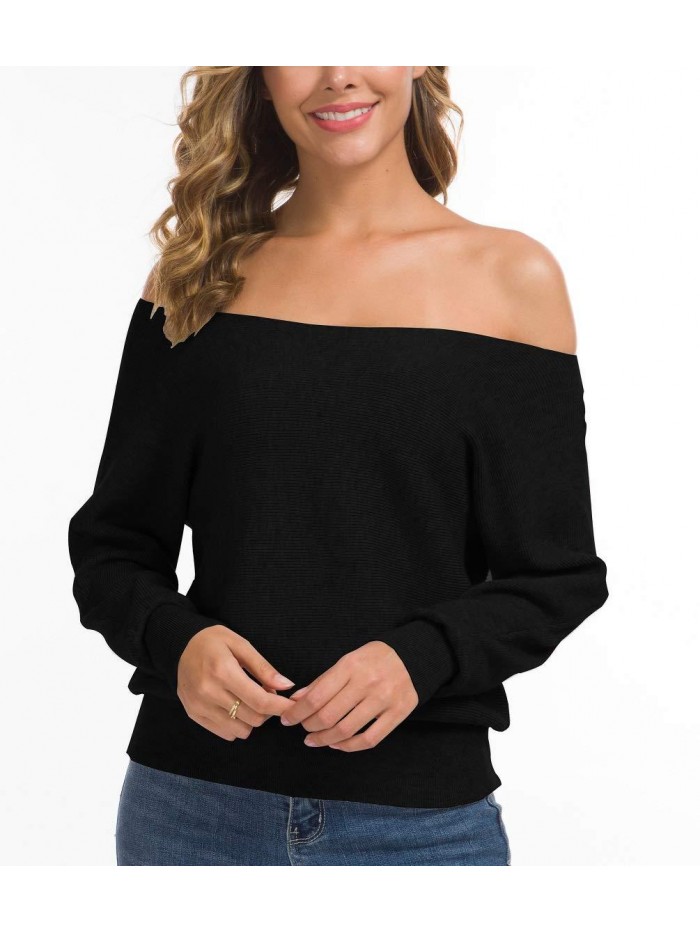 Women's Off Shoulder Sweater Long Sleeve Loose Pullover Knit Jumper 