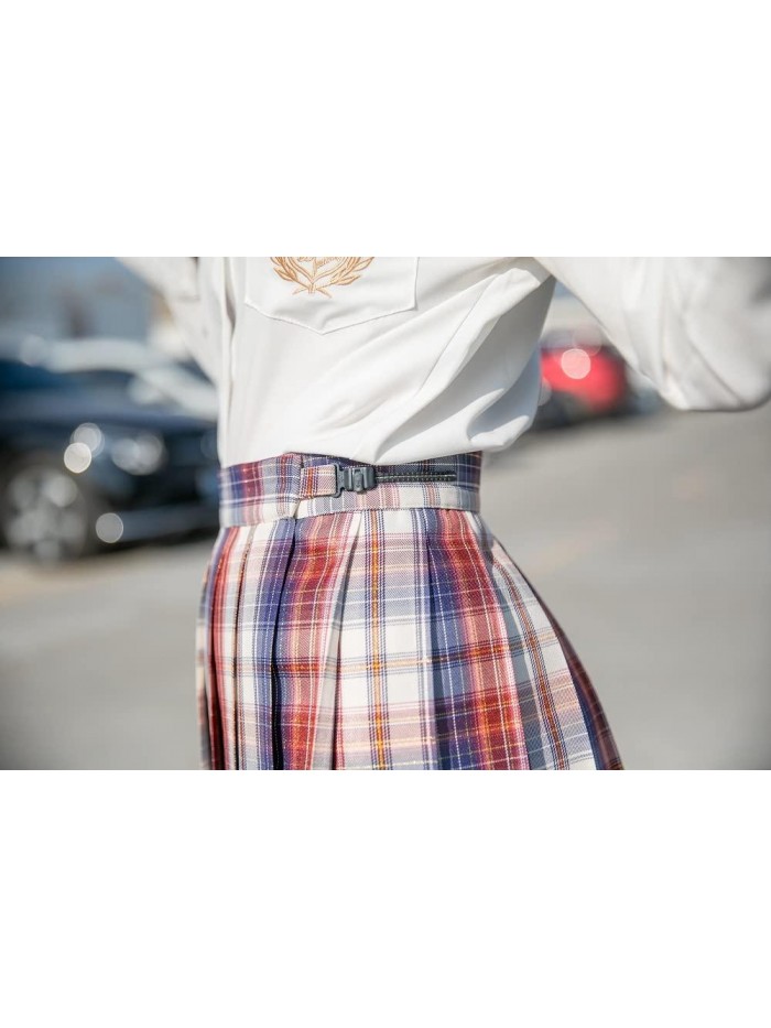 Adjustable High Waist Plaid Skirt for Women with Neck Bow Tie A-line Harajuku Style Japanese School Uniform US 0-12 