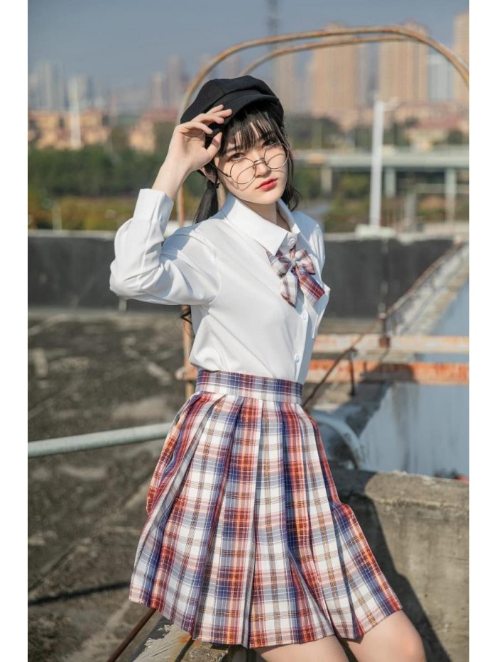 Adjustable High Waist Plaid Skirt for Women with Neck Bow Tie A-line Harajuku Style Japanese School Uniform US 0-12 