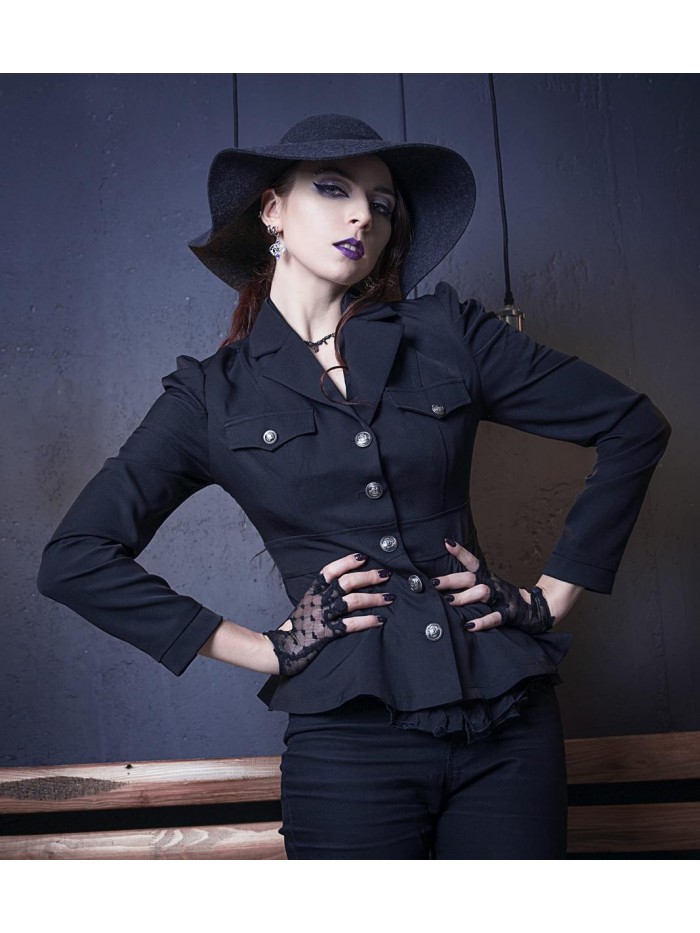 Darkness Women Rerto Victorian Jacket Lapel Collar Peplum Hem Outerwear 