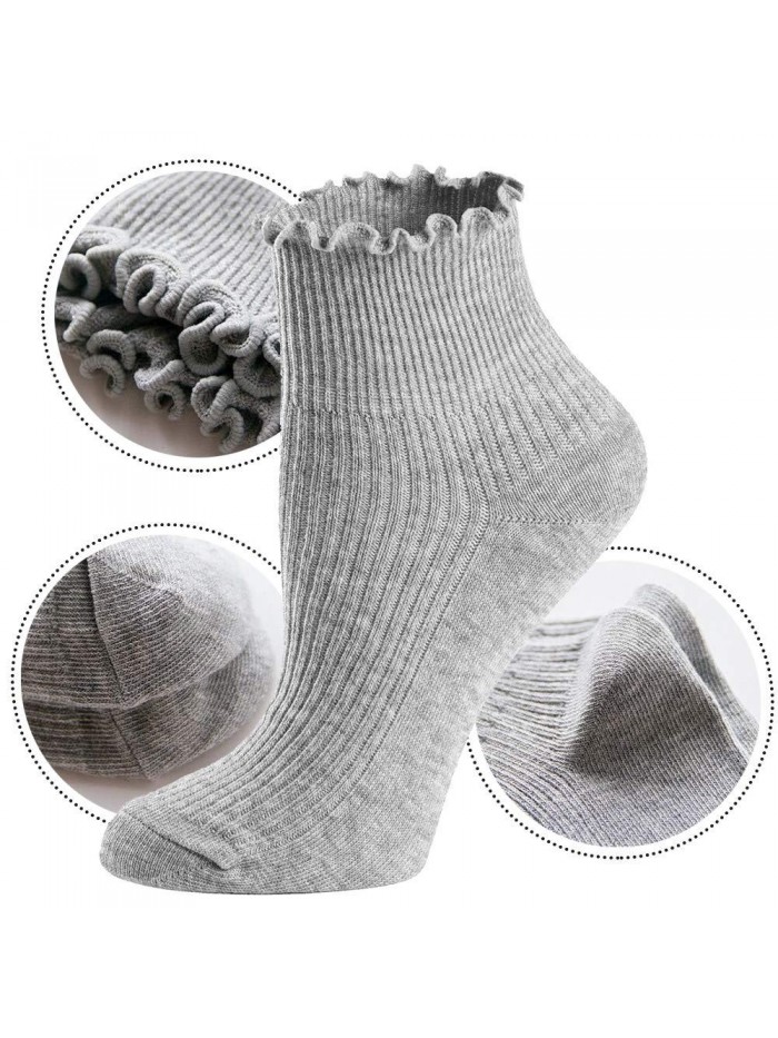 Mary Womens Socks, Ruffle Turn-Cuff Casual Ankle Socks Cool Thin Cotton Knit Lettuce Low Cut Frilly Sock 6 Pack 