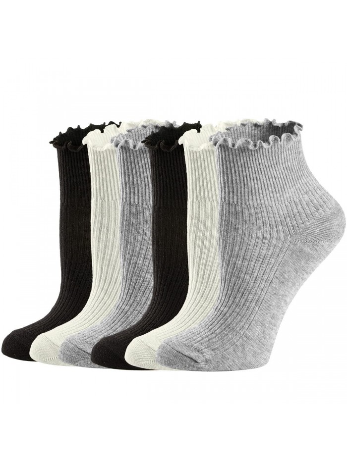 Mary Womens Socks, Ruffle Turn-Cuff Casual Ankle Socks Cool Thin Cotton Knit Lettuce Low Cut Frilly Sock 6 Pack 