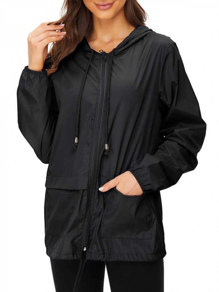 Star Plus Size Rain Jackets for Women Waterproof Windbreaker Lightweight Rain Coats with Hood Packable 