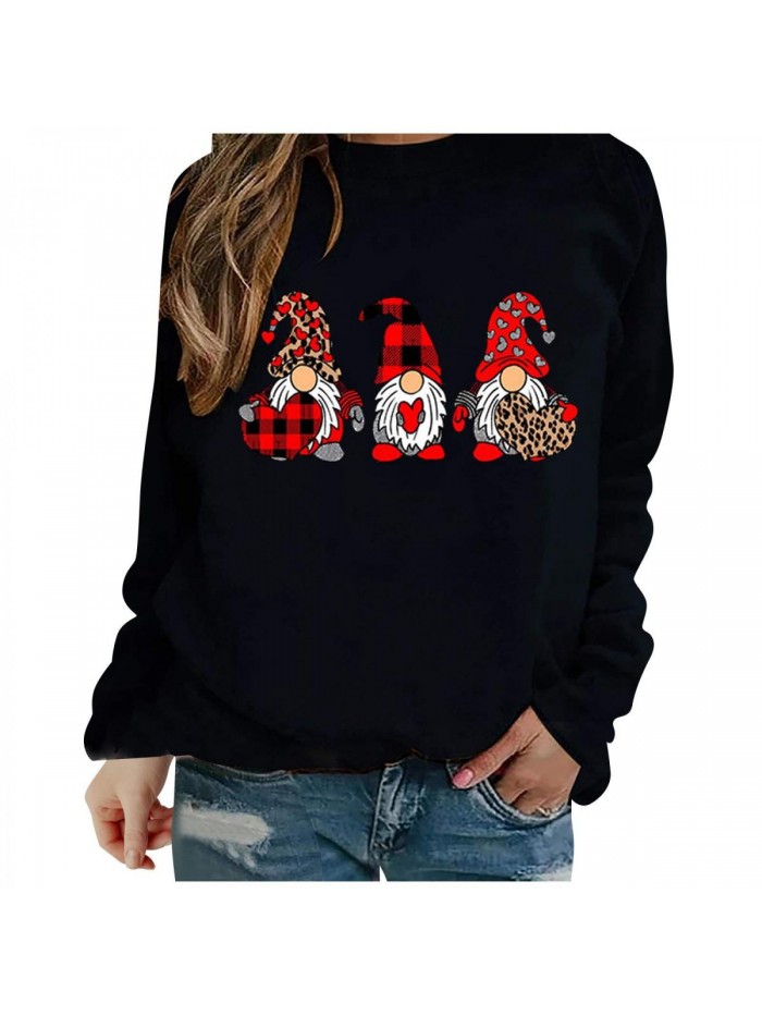 Pullover Long Sleeve Tops Women Sweatshirts Funny Joke Humor Sarcastic Fall Shirt Valentine's Day Gnome Print Blouses 