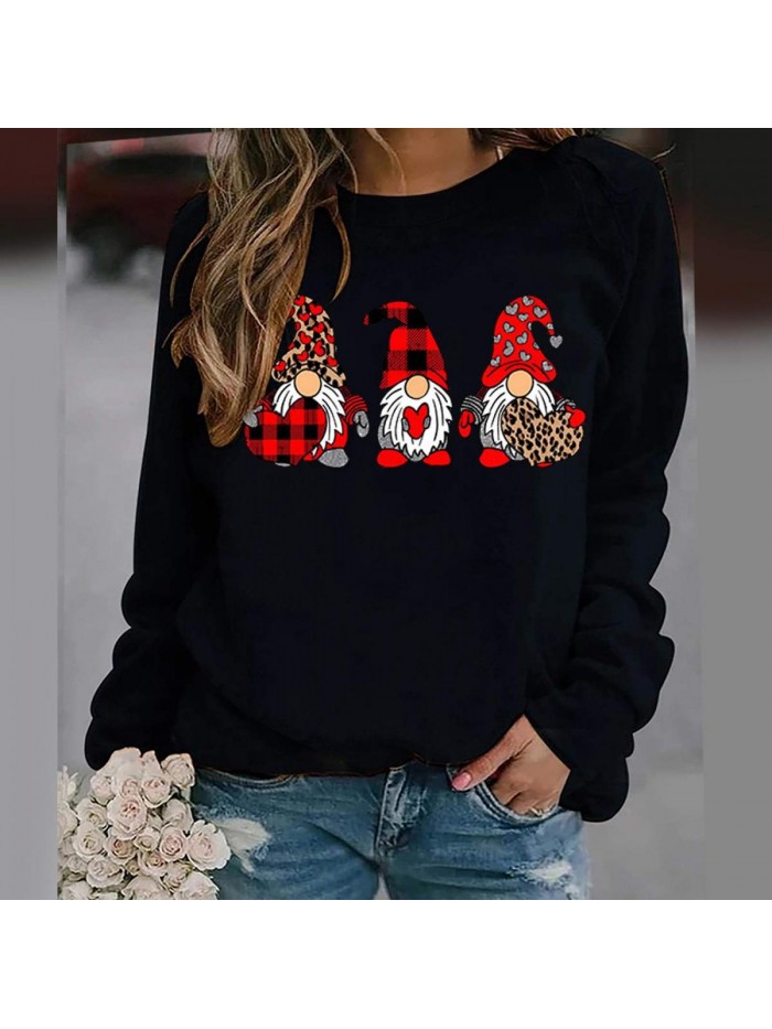 Pullover Long Sleeve Tops Women Sweatshirts Funny Joke Humor Sarcastic Fall Shirt Valentine's Day Gnome Print Blouses 