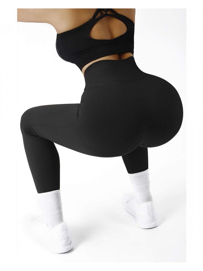 Women Ribbed Seamless Leggings High Waisted Workout Gym Yoga Pants 