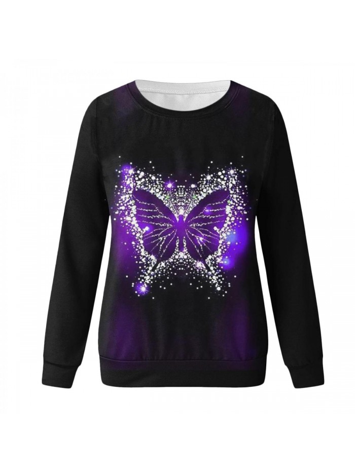 Long Sleeve Casual Tops Aesthetic Butterfly Dream Print Lightweight Crewneck Sweatshirts Loose Fit Pullover 