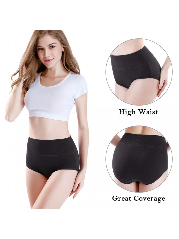 Women's High Waisted Cotton Underwear Soft Full Briefs Ladies Breathable Panties Multipack 