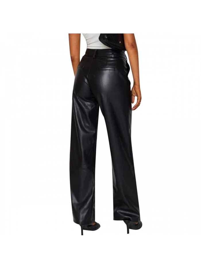 Faux Leather Pants Vintage Y2k Leisure Straight Wide Leg Slim Trousers Streetwear 