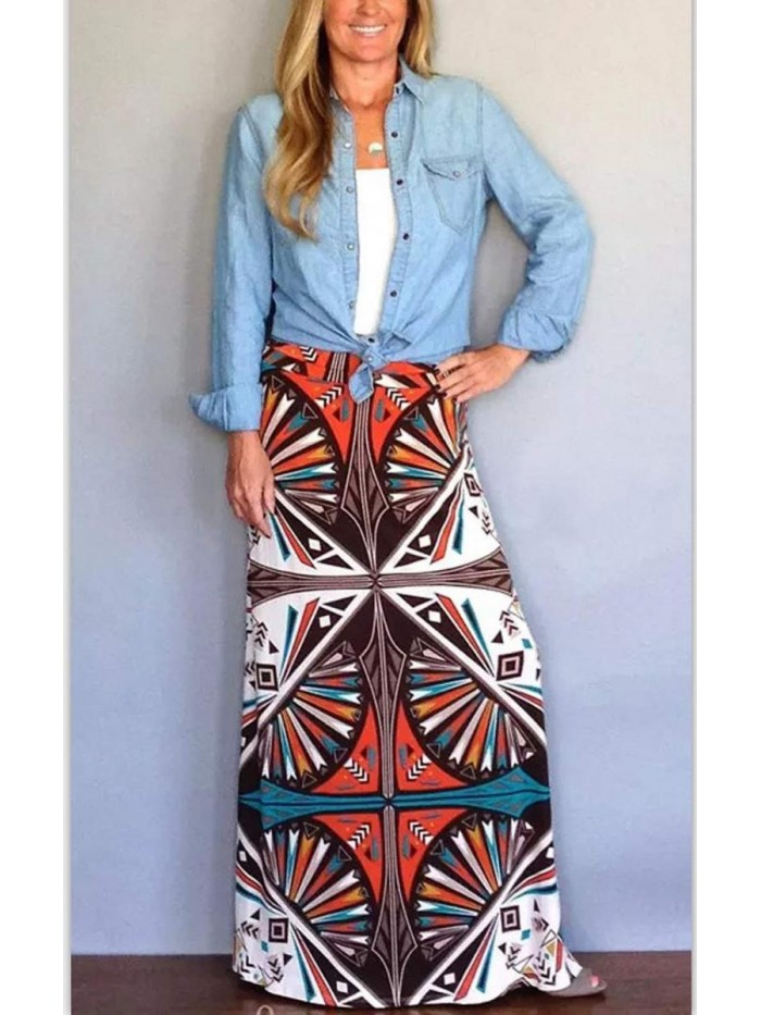 Women's Bohemian Print Long Maxi Skirt 