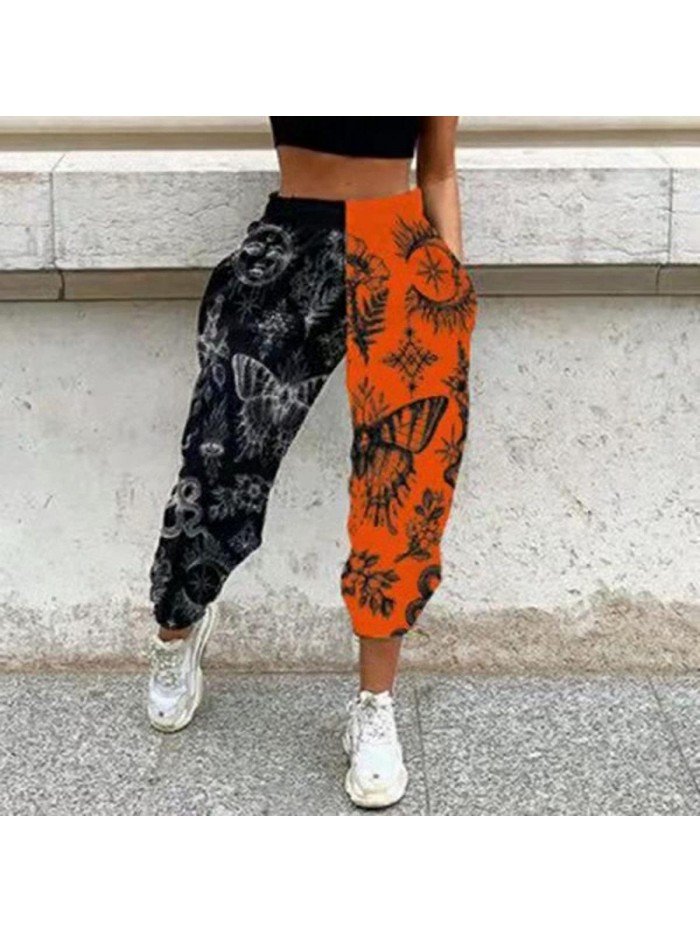 Women's Boho Hippie Harem Pants High Smocked Waist Printed Patchwork Sweatpants Yoga 90S Goth Baggy Casual Trousers 