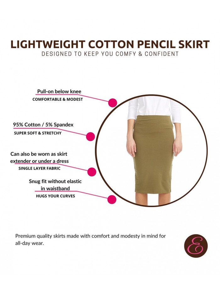 Lightweight Cotton Spandex Knee Pencil Skirt 