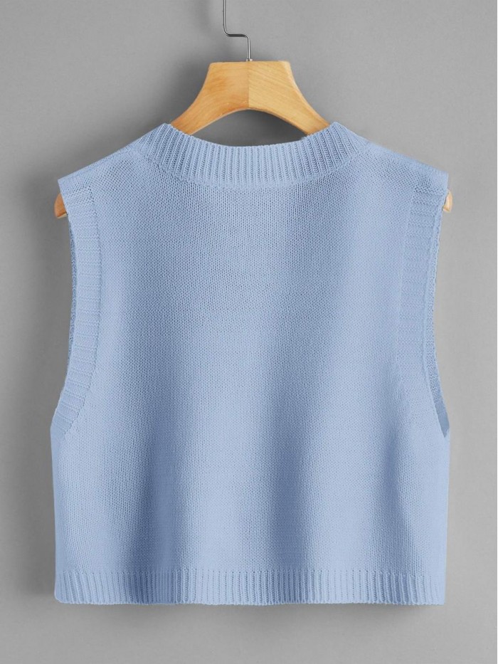 Women's Knit Sweater Vest Women Crop Y2K Sweater Vests V Neck Sleeveless JK Uniform Pullover Knitwear Tops 