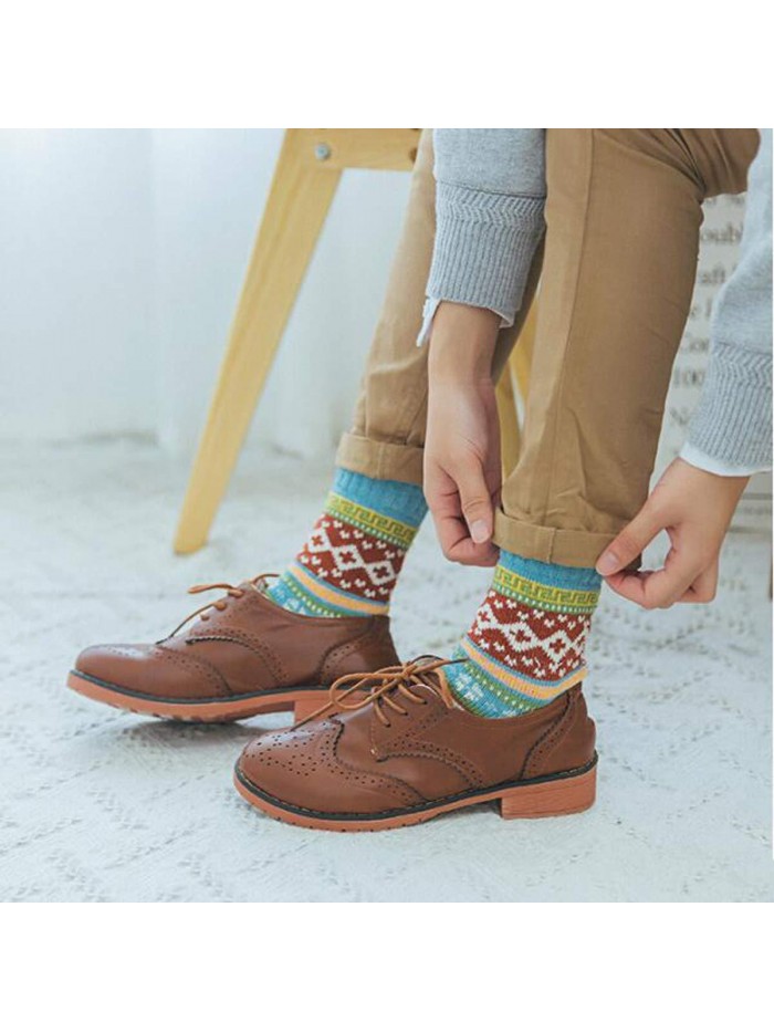 5Pack Womens Vintage Winter Soft Warm Thick Cold Knit Wool Crew Socks, Multicolor, free size 