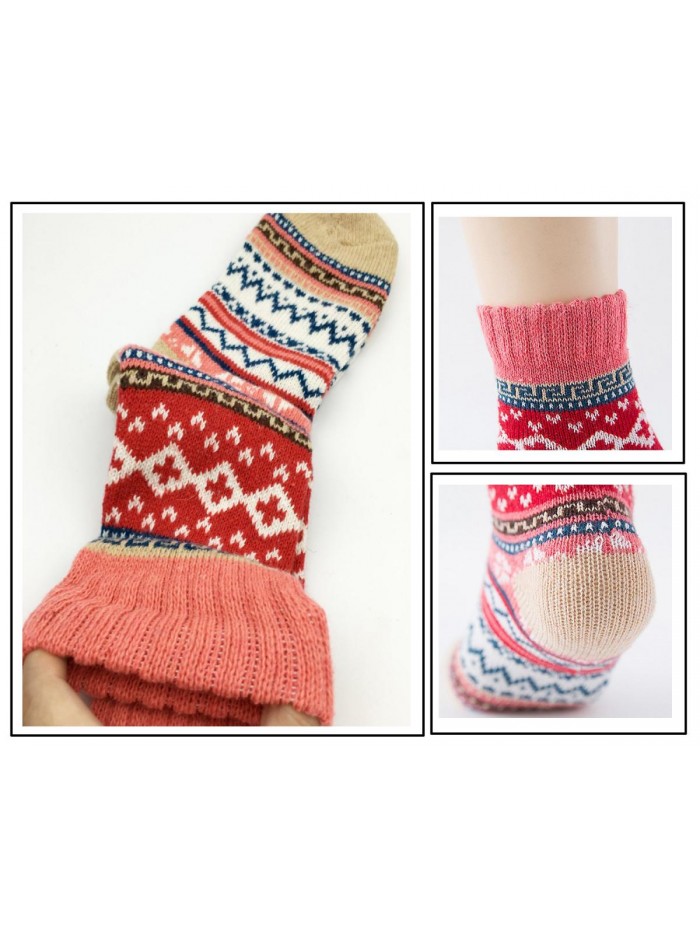 5Pack Womens Vintage Winter Soft Warm Thick Cold Knit Wool Crew Socks, Multicolor, free size 