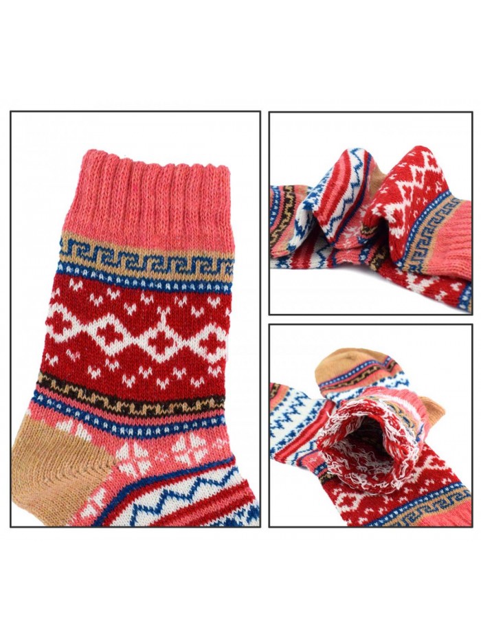 5Pack Womens Vintage Winter Soft Warm Thick Cold Knit Wool Crew Socks, Multicolor, free size 