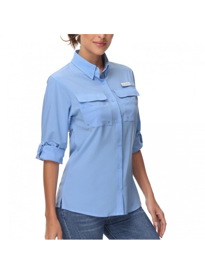 Women's UPF 50 Long Sleeve Fishing Hiking Button Down Shirt Performance Quick Dry FS21W 