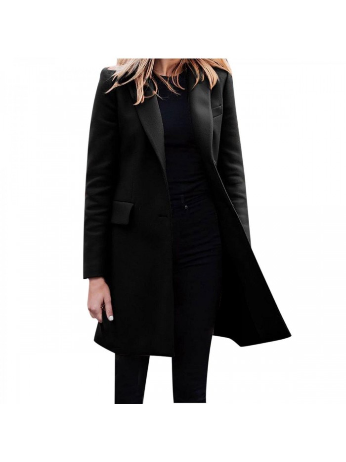 Blazers for Women Plus Size Lapel Single Breasted Trench Coat Business Casual Pea Coat Jacket Outwear 