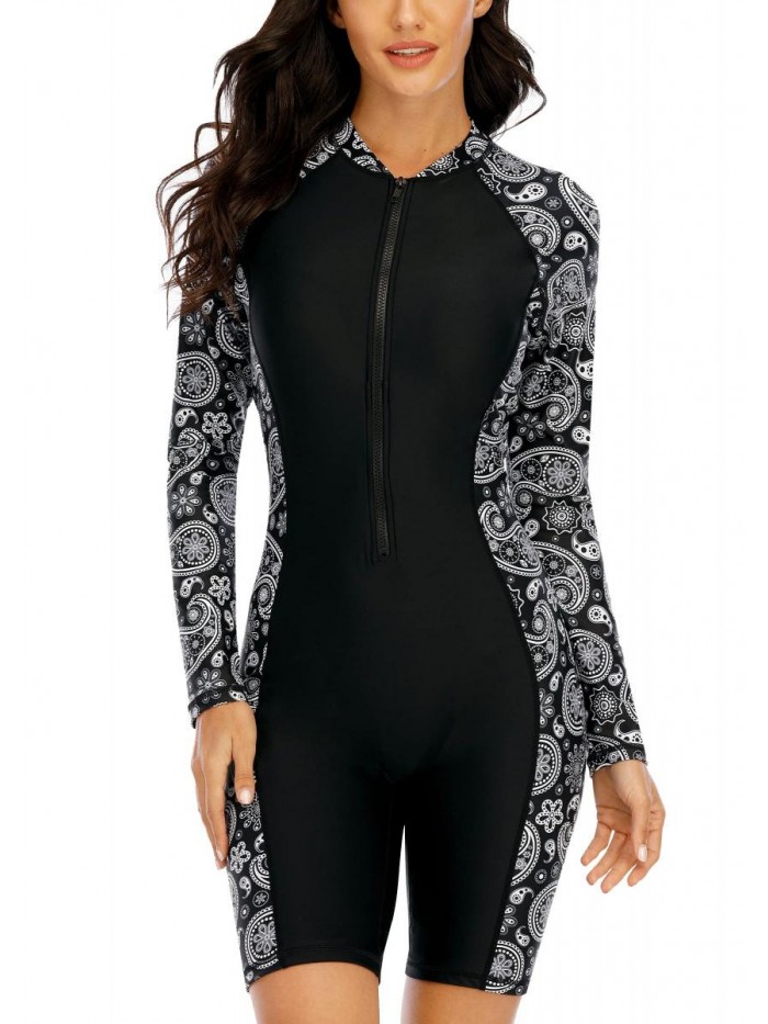 Womens Boyleg One Piece Rashguard Swimsuit UPF 50 Zipper Surfing Wetsuit 