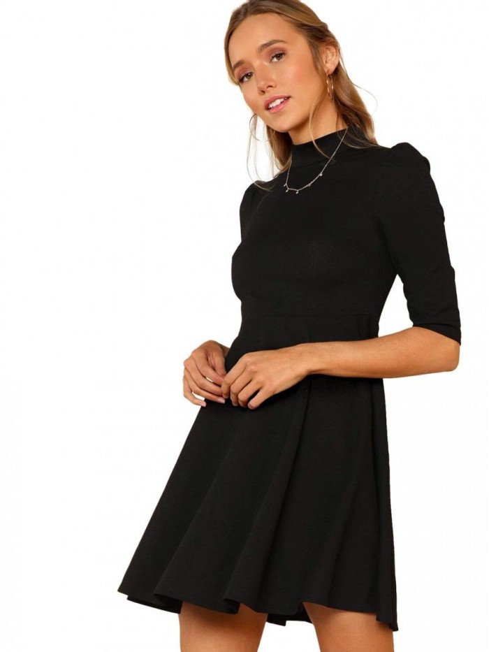 Women's Mock Neck Fit and Flare Work Cocktail Dress 