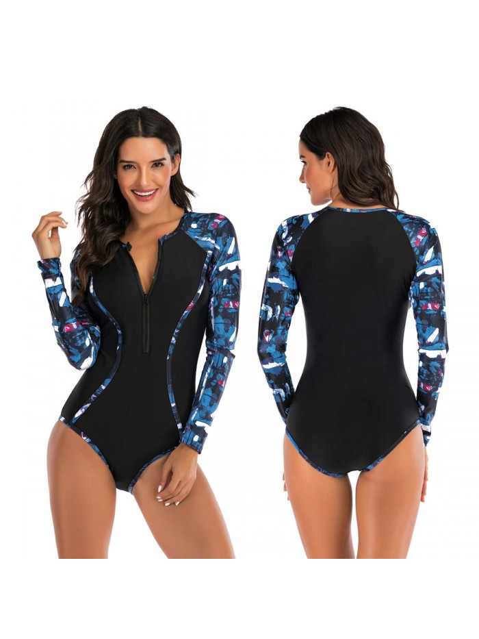 Women's One Piece Long Sleeve Rash Guard UV Protection Printed Surfing Swimsuit Swimwear Bathing Suit 