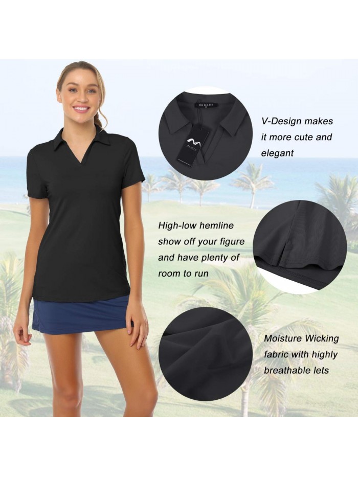 Golf Shirt Polo V-Neck Sports Tops for Women UPF 50+ Moisture Wicking Quick Dry Sun Protection 