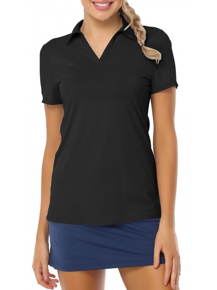 Golf Shirt Polo V-Neck Sports Tops for Women UPF 50+ Moisture Wicking Quick Dry Sun Protection 