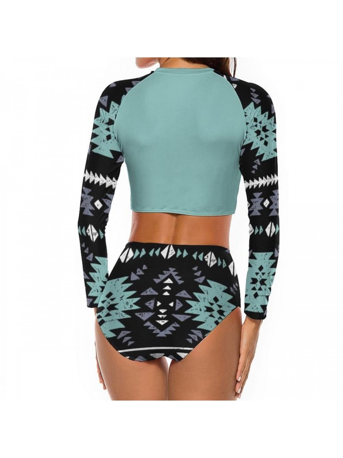 Womens Rash Guard Swimsuit 2 Piece Long Sleeve Sun Protection Bikini Swimwear Bathing Suit 