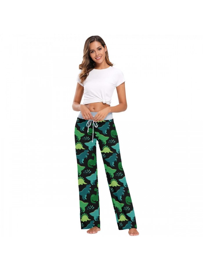 Dinosaurs Pajama Pants for Women Pjs Bottoms Drawstring Wide Leg Jogger Lounge Yoga Sweat Pants Sleepwear 