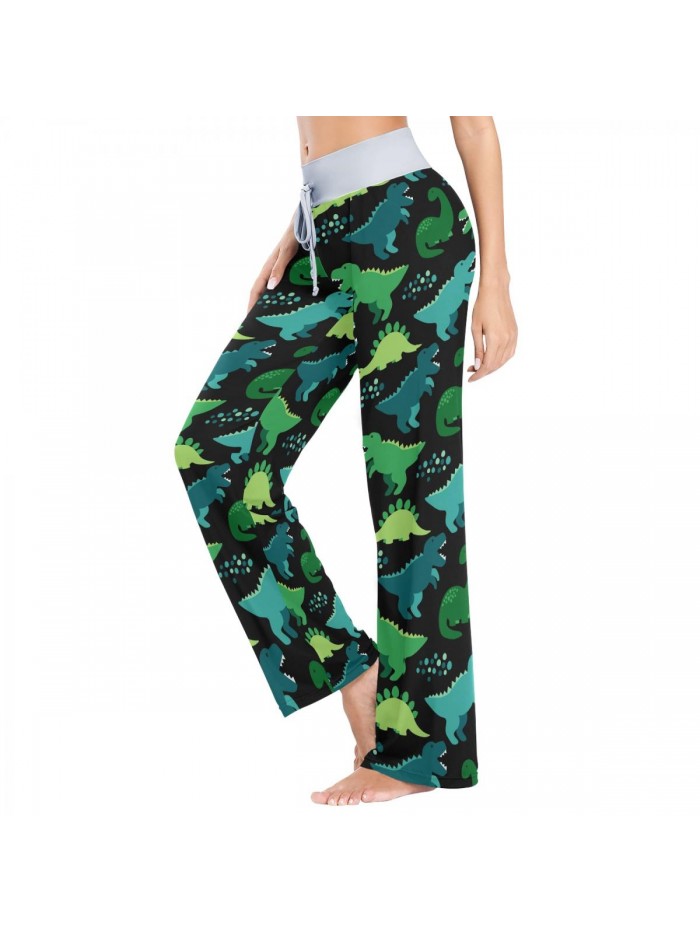 Dinosaurs Pajama Pants for Women Pjs Bottoms Drawstring Wide Leg Jogger Lounge Yoga Sweat Pants Sleepwear 