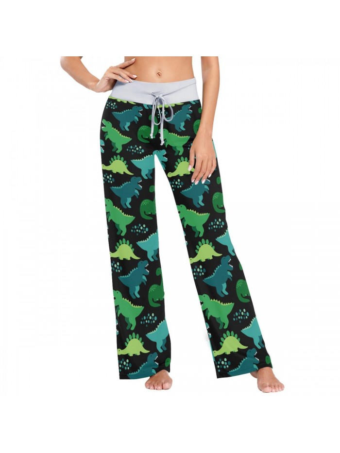 Dinosaurs Pajama Pants for Women Pjs Bottoms Drawstring Wide Leg Jogger Lounge Yoga Sweat Pants Sleepwear 