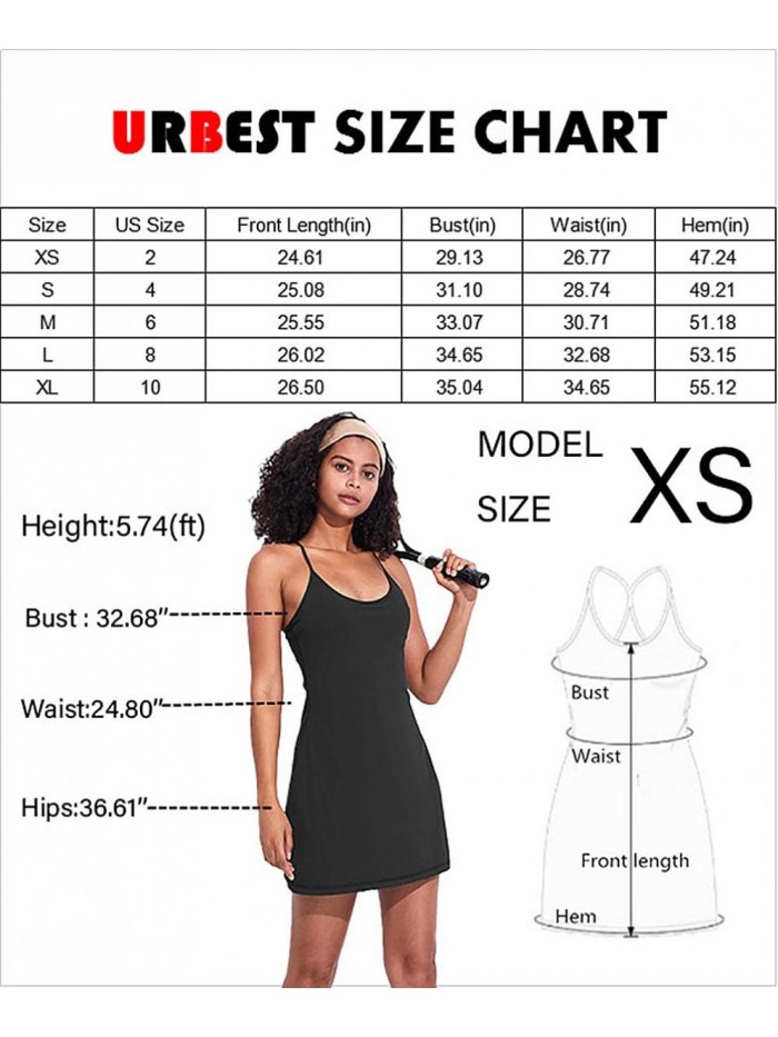 Exercise Workout Dress with Built-in Bra & Shorts Sleeveless Tennis Golf Athletic Dress with Pockets 