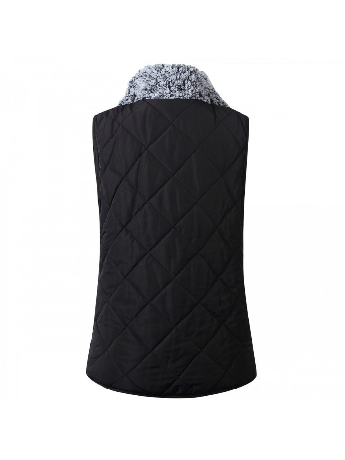 Reversible Lightweight Quilted Zipper Vest with Pockets, Ladies Leopard Print Sleeveless Jackets Outwear 