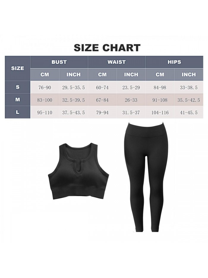 2 Piece Workout Sets outfits for Women, Seamless Padded Cropped Top Sports Bra and High Waist Yoga Leggings Clothes 