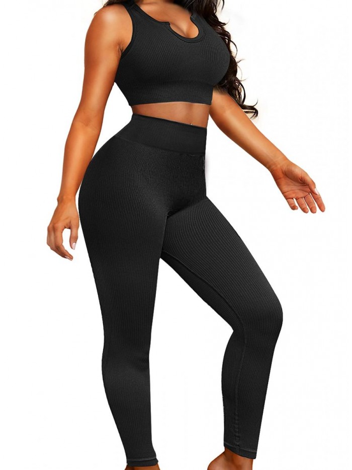 2 Piece Workout Sets outfits for Women, Seamless Padded Cropped Top Sports Bra and High Waist Yoga Leggings Clothes 