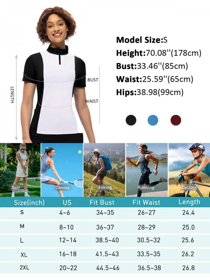 SMITH Womens Short Sleeve Polo Shirts with Collar Lightweight Quick-Dry Golf Shirt with Pocket S-XXL 